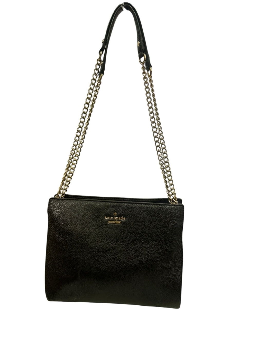 kate spade Black Pebbled Leather Shoulder Bag with Gold Chain Straps